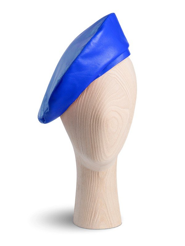French Cobalt Leather Beret